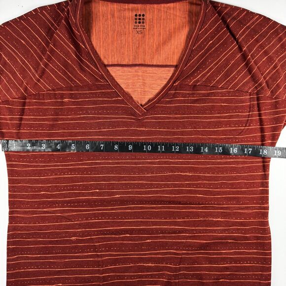 Title Nine Dress Women Extra Small Red Orange Stripe Short Sleeve Stretch Tencel - Picture 9 of 11